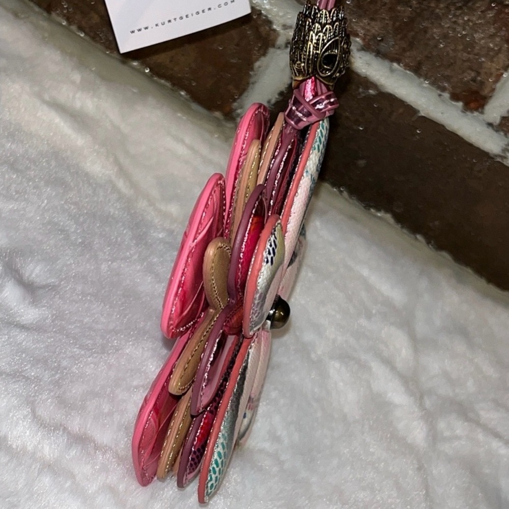 KURT GEIGER• Pink Floral Leather Bag Charm - Picture 5 of 11